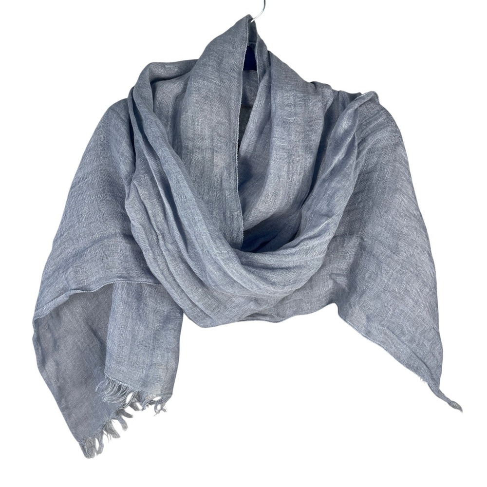 Dr. Flax Linen Scarf Unisex OS Blue Excellent Fringed European Washed Linen Wrap